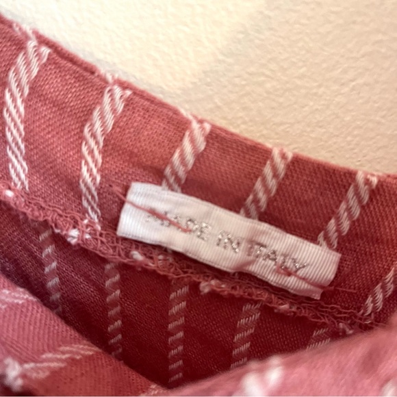 Linen made in Italy maxi dress pink with white stripes adjustable straps - Picture 3 of 6